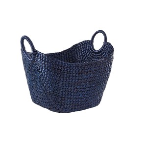 Navy Blue Woven Water Hyacinth Basket Storage Laundry <b>Hamper</b> with Ring Handles Eco Friendly Home Organizer Container <b>Box</b> - Product Image 1