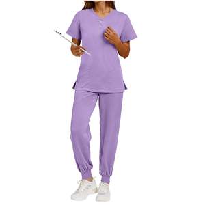 Ensemble de blouses et pantalons de travail pour femmes OEM, col en V et pantalon jogger, 2 pièces, uniforme d'infirmière, vêtements de travail avec poches, extensible, respirant, vêtements médicaux - Product Image 4