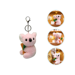 <b>Cute</b> Faux Fur <b>Bear</b> Face Keychain 3D Cartoon Plush Soft Carabiner Accessory White With Pink Ears - Product Image 2