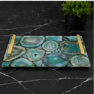 Rectangular Stone <b>Storage</b> Tray With Gold Handles Modern Design Living Room <b>Tabletop</b> Accessory - Product Image 4