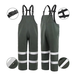 Ensemble de vêtements de pluie imperméables réfléchissants pour hommes et femmes, avec capuche, veste de pluie en PVC, pantalon à bretelles, vêtements de travail pour la pêche, vêtements de sécurité - Product Image 5