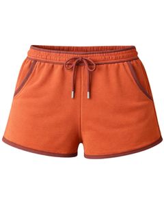 Shorts en molleton de coton personnalisés pour femme, orange rouille avec contraste marron, taille élastique, décontractés, pour l'été, le sport et la détente - Product Image 1