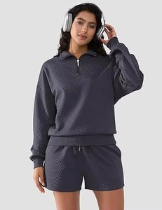 Vente Chaude – Sweat-shirt Femme Oversize à Col Zippé Imprimé Géométrique, Manches Longues, Épaules Tombantes, en Polyester Tricoté, Idéal pour l'Automne, OEM - Product Image 6