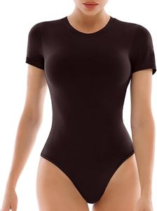 Combinaison pour femme à manches courtes, col rond, couleur unie, extensible, vêtements de sport, coupe ajustée, toutes saisons, tricot en spandex et coton - Product Image 5