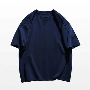 T-shirt en coton noir surdimensionné pour homme, manches courtes, col rond, jersey décontracté, couleur unie, coupe ample, longueur normale - Product Image 4