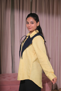 Women's Cotton Breathable Yellow Contrast Color Poplin Button Down Shirt Full Sleeve Casual Loose Fit Solid Long Top - Product Image 6