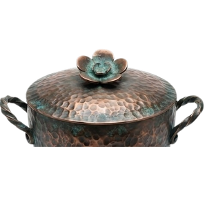 Handmade Hammered <b>Copper</b> Tureen With Lid Vintage Metal Serving Dish With Flower <b>Knob</b> And Dual Handles - Product Image 4
