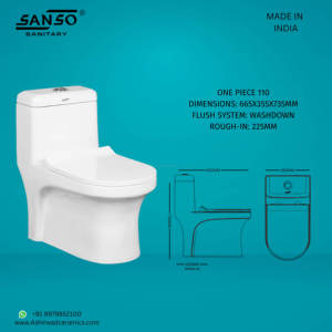 โถสุขภัณฑ์เซรามิกแบบชิ้นเดียว Sanso รุ่น 110 ระบบ Washdown สำหรับห้องน้ำ ผลิตในอินเดีย ผู้ผลิต ผู้ส่งออก ขายส่ง จำหน่ายจำนวนมาก - Product Image 2
