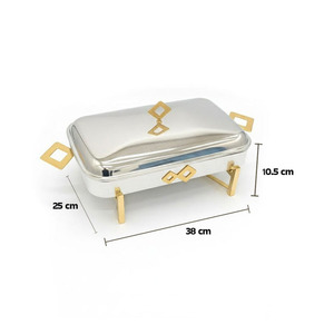 Ensemble de réchauds rectangulaires avec couvercles et poignées ornés de diamants, idéal pour les dîners haut de gamme et les événements de mariage - Product Image 3