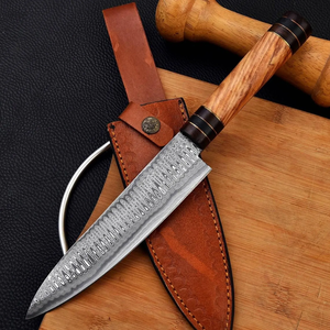Couteau de chef Gyuto en acier Damas forgé à la main de qualité supérieure, manche en bois, ambidextre, passe au lave-vaisselle, couteau de cuisine ultra-affûté - Product Image 1