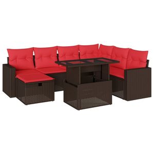 Ensemble de canapés de jardin en polyrotin brun avec coussins, 8 pièces, mobilier d'extérieur au design contemporain pour usage extérieur - Product Image 2