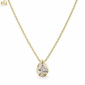 Collar con Colgante de Diamante Cultivado en Laboratorio en Forma de Lágrima |   Cadena de Joyería Fina con Incrustaciones de Perlas en Forma de Pera, Oro Sólido de 9K, 14K, 18K - Product Image 1