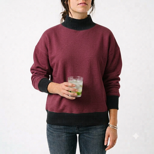 Women Casual Oversized Mockneck Sweatshirt 100% Cotton Fleece Custom Applique Pullover OEM ODM Supplier - Product Image 1