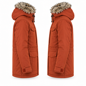OEM Custom <b>Mens</b> Insulated Parka Jacket Faux <b>Fur</b> <b>Hood</b> Waterproof Four Pocket Winter <b>Coat</b> Private Label - Product Image 3