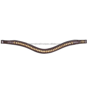 Diadema para caballo de cuero genuino negro ondulado, diseñada con una hilera de cristales de vidrio y cadena de metal, tallas personalizadas. - Product Image 1