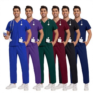 Raw to Fine Unisex Woven 100% Cotton Medical <b>Scrub</b> <b>Set</b> Pack of 2 Healthcare Professional Tops and Pants Hospital Uniforms - Product Image 5