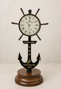 UNICORN HANDICRAFTS Vintage Nautical Anchor Clock <b>Ship</b> <b>Wheel</b> Design Wooden Base Mechanical Movement Durable Portable Metal - Product Image 1