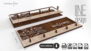 Panneau mural de bienvenue rustique en bois avec porte-manteau d'entrée, motif feuillage découpé au laser, décoration suspendue pour baptême ou anniversaire - Product Image 3
