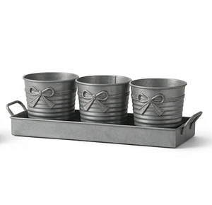 Ensemble de pots à fleurs en métal galvanisé rustique tendance avec plateau pour la décoration intérieure et extérieure du jardin, taille et forme personnalisées - Product Image 2