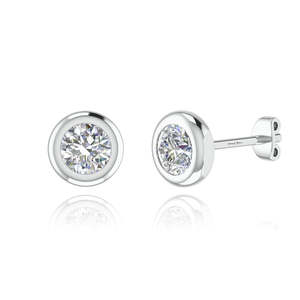 Pendientes de Oro de 14K con Baño de Rodio, Diamantes Creados en Laboratorio de Corte Brillante Color D, Engaste de Bisel EF, 3 Gramos, Ideales para Bodas, Fiestas y Regalos - Product Image 2