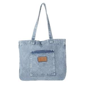 Bolso Tote para Mujer, Versátil, para Viajes y Compras, Bolso de Hombro con Bolsillo Externo, Bolso Grande Azul Vaquero de Lona de Algodón - Product Image 3