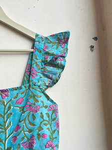 Robe longue maxi sans manches en coton indien imprimé à la main, motif floral vintage, col carré, pour femme - Product Image 2