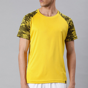 Men's <b>Yellow</b> O-Neck <b>T</b>-<b>Shirt</b> With Camouflage Raglan Sleeves Regular Fit Short Sleeve Sporty Tee - Product Image 1
