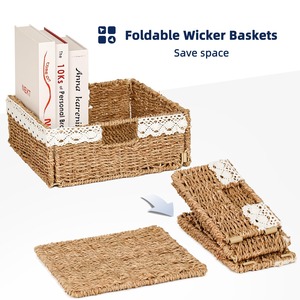 Ensemble de 2 paniers de rangement pliables en osier, faits à la main, écologiques, vente en gros - Product Image 6