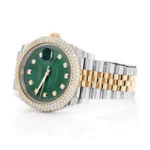 Montre de luxe en moissanite avec cadran vert, bicolore or et argent, automatique mécanique en acier inoxydable, style hip-hop - Product Image 5
