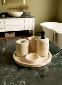 Stone Era Most Selling Beige Marble Luxury Eco-Friendly Waterproof Durable <b>Bathroom</b> <b>Accessories</b> <b>Set</b> Stainless Steel Pump Use - Product Image 4