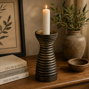 Support à bougie en bois antique fait main |   Porte-bougie décoratif finition noire mate |   Décoration d'intérieur d'art indien |   Cadeau d'anniversaire - Product Image 3
