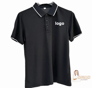 Chemises pour hommes de qualité supérieure en polyester/coton tricoté, unies, à séchage rapide, respirantes, avec logo personnalisé sur le devant, manches courtes, style sportif, vente en gros - Product Image 2