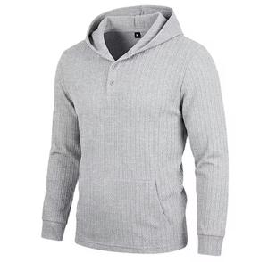 Sweat-shirt à capuche pour homme, couleur unie, tricoté en coton, décontracté, avec poche, coupe classique, respirant, pour l'automne - Product Image 3