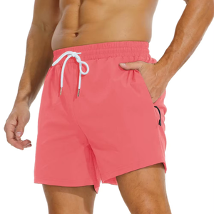 Men's Solid Color Quick Dry Swim Shorts With Drawstring And Pockets Casual Sport Wear <b>Mid</b> Waist Short Length - Product Image 3