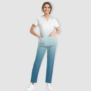 Uniforme médical Ensemble de gommage pour femmes à la mode Stretch Soft Y-Neck Top Pantalon Couleurs contrastées Hôpital Pet Clinic Doctor Costume - Product Image 3