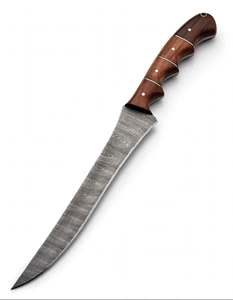 Couteau à fileter artisanal en acier Damas avec manche en bois, outil de découpe culinaire de précision longue portée - Product Image 3