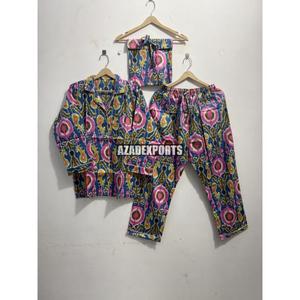 <b>Women</b> Organic Cotton Printed Floral Boho <b>Pajama</b> Set V-neck Long Sleeve Elastic Waist Full Length Casual Sleepwear Summer Wear - Product Image 3