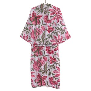 Beautiful Indian Floral Organic Block Print Robes for Women's Kimono with Waist Belt Closure Gown - Product Image 1
