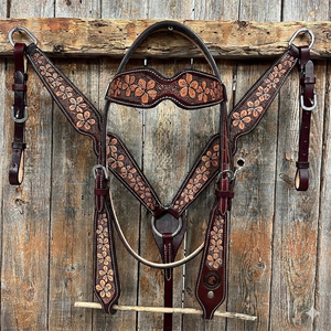 Hand <b>Tooled</b> <b>Leather</b> Western Headstall with Snap Bit Ends Genuine Cowhide <b>Leather</b> for Horse Riding - Product Image 2
