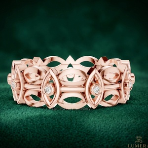 Bague d'éternité géométrique en or rose, diamant de laboratoire taille brillant, plaqué or 18 carats, luxe certifié IGI, alliance d'anniversaire pour - Product Image 1