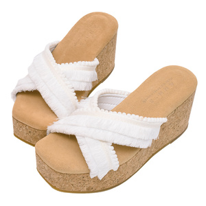 Sandalias de Plataforma con Cuña de Corcho Blancas Ann's, 8cm, Cuero Genuino, Borlas, Tiras Cruzadas, Estilo Boho, para Verano - Product Image 1