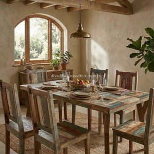 Mesa de Comedor Minimalista de 4 Plazas, Hecha a Mano con Madera Reciclada de Barco, Diseño Patchwork, Muebles para el Hogar DIVADI Ecológicos - Product Image 5