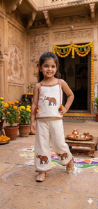 Girls Cambric Cotton Sleeveless Coord Set Floral Elephant Patch Outfit With Lace Border And Hair <b>Bow</b> <b>Gift</b> For Kids 0 To 5 Years - Product Image 6