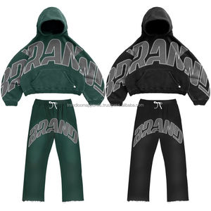 Ensemble de survêtement personnalisé à fermeture éclair intégrale, pantalon large unisexe, streetwear, uni, décontracté, 100% coton, léger, ajoutez votre nom de marque - Product Image 5