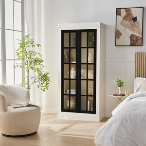 Armario despensero independiente estilo rústico 71.2 con puerta de cristal, vitrina con ventana de celosía y armarios para vajilla - Product Image 4
