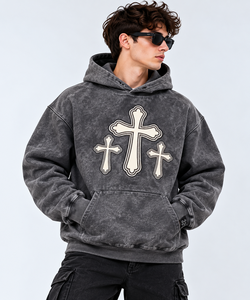 Custom <b>Vintage</b> Washed <b>Oversized</b> Hoodie Bold Applique Embroidery Heavyweight Fleece Streetwear Pullover <b>Sweatshirt</b> for Unisex - Product Image 5