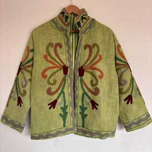 Vintage Hand Embroidered Linen Jacket Floral Pattern Mandarin Collar <b>Loose</b> Fit Long Sleeve Spring Casual Wear Casual <b>Dresses</b> - Product Image 1