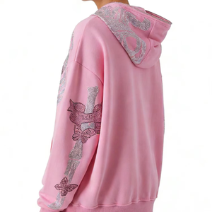 Sudadera con Capucha Personalizable para Mujer, Invierno, Transpirable, Tejida, Casual, Antiarrugas, Antibolitas, Ecológica, con Estampado de Pedrería en la Parte Delantera - Product Image 2