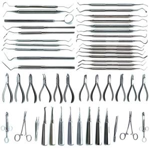 Kit d'examen dentaire manuel de 51 pièces en acier inoxydable de haute qualité certifié CE – Pinces, éleveurs, curettes, sondes, instruments de restauration - Product Image 1