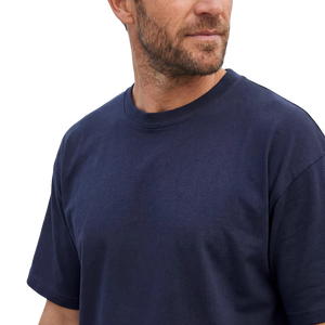 T-shirt en coton bleu marine pour homme, coupe classique, manches courtes, col rond, décontracté, couleur unie, jersey tricoté, design uni - Product Image 3
